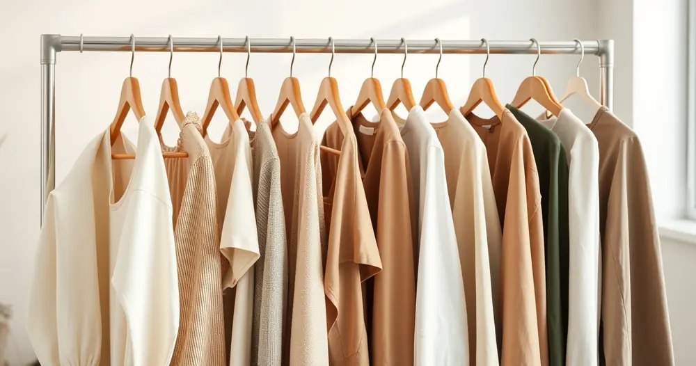 Arara com roupas de tons neutros num ambiente claro